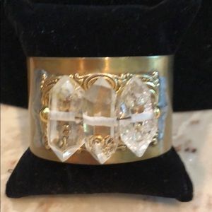 Adorne gold tone cuff w/3 crystals